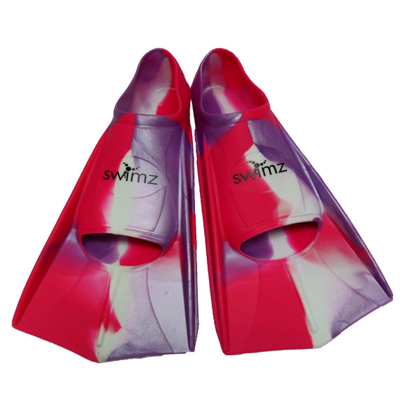 Swimz Short Blade Silicone Training Fins - Pink / White / Purple